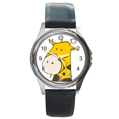 Illustrain Giraffe Face Animals Round Metal Watch