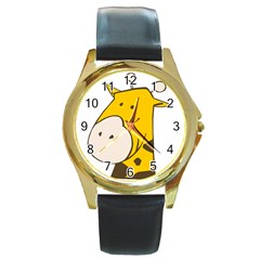 Illustrain Giraffe Face Animals Round Gold Metal Watch by Mariart