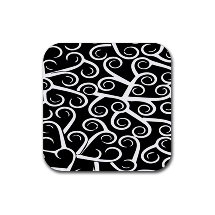 Koru Vector Background Black Rubber Coaster (Square) 