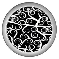 Koru Vector Background Black Wall Clocks (silver)  by Mariart