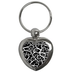 Koru Vector Background Black Key Chains (heart)  by Mariart