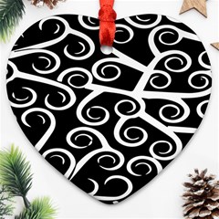 Koru Vector Background Black Heart Ornament (two Sides) by Mariart