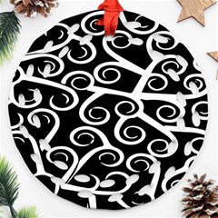 Koru Vector Background Black Round Filigree Ornament (two Sides)