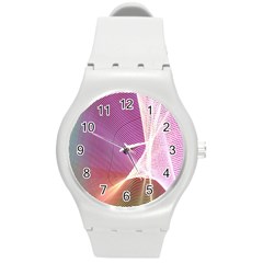 Light Means Net Pink Rainbow Waves Wave Chevron Round Plastic Sport Watch (m)