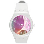 Light Means Net Pink Rainbow Waves Wave Chevron Round Plastic Sport Watch (M) Front