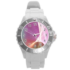 Light Means Net Pink Rainbow Waves Wave Chevron Round Plastic Sport Watch (l) by Mariart