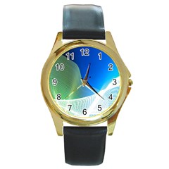 Light Means Net Pink Rainbow Waves Wave Chevron Green Blue Round Gold Metal Watch by Mariart