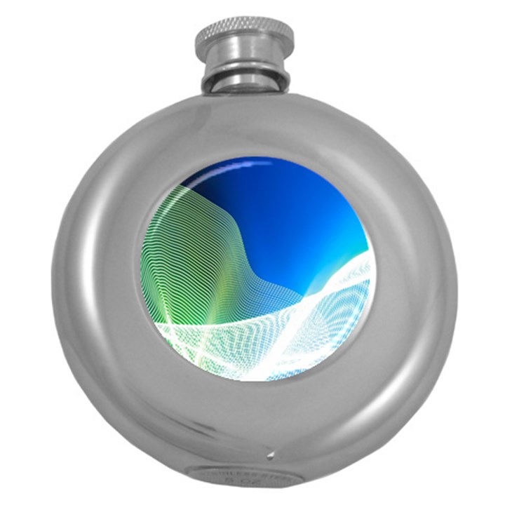 Light Means Net Pink Rainbow Waves Wave Chevron Green Blue Round Hip Flask (5 oz)