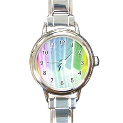 Light Means Net Pink Rainbow Waves Wave Chevron Green Round Italian Charm Watch by Mariart