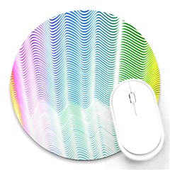 Light Means Net Pink Rainbow Waves Wave Chevron Green Round Mousepads by Mariart