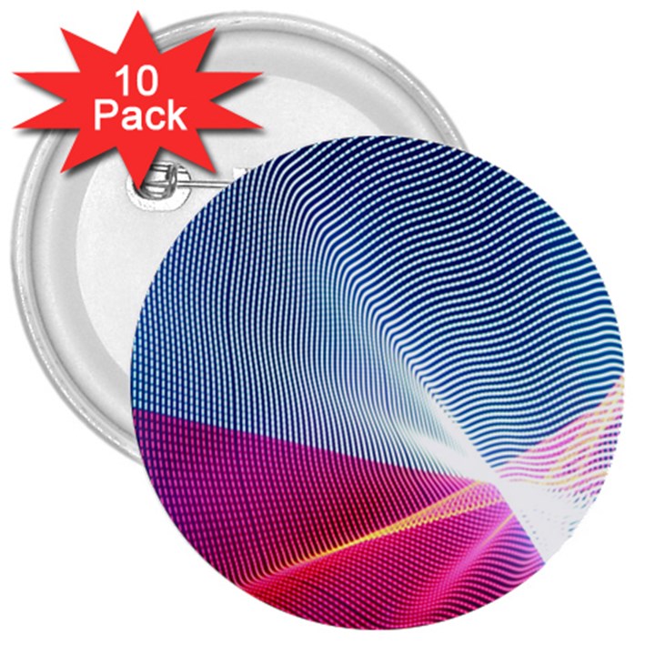 Light Means Net Pink Rainbow Waves Wave Chevron Red 3  Buttons (10 pack) 