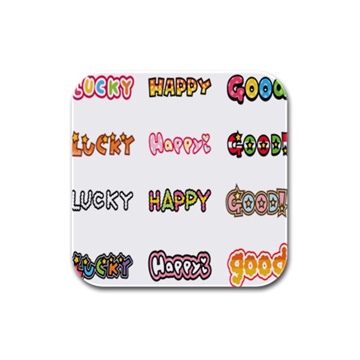 Lucky Happt Good Sign Star Rubber Square Coaster (4 pack) 