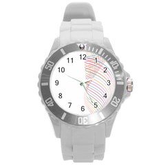 Line Wave Rainbow Round Plastic Sport Watch (l) by Mariart