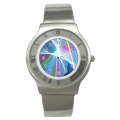 Light Means Net Pink Rainbow Waves Wave Chevron Green Blue Sky Stainless Steel Watch by Mariart