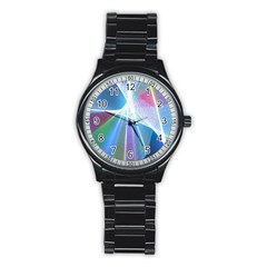 Light Means Net Pink Rainbow Waves Wave Chevron Green Blue Sky Stainless Steel Round Watch