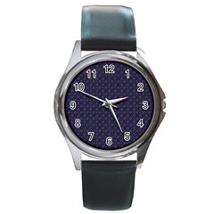 Purple Floral Seamless Pattern Flower Circle Star Round Metal Watch