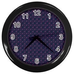 Purple Floral Seamless Pattern Flower Circle Star Wall Clocks (black)