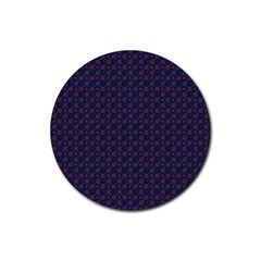 Purple Floral Seamless Pattern Flower Circle Star Rubber Round Coaster (4 Pack) 