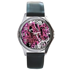 Octopus Colorful Cartoon Octopuses Pattern Black Pink Round Metal Watch by Mariart