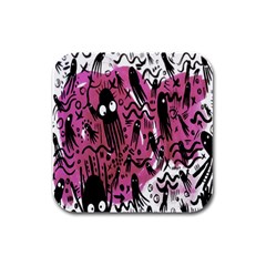 Octopus Colorful Cartoon Octopuses Pattern Black Pink Rubber Square Coaster (4 Pack) 