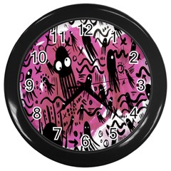 Octopus Colorful Cartoon Octopuses Pattern Black Pink Wall Clocks (black) by Mariart