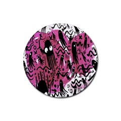 Octopus Colorful Cartoon Octopuses Pattern Black Pink Rubber Coaster (round) 