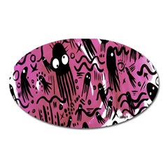 Octopus Colorful Cartoon Octopuses Pattern Black Pink Oval Magnet by Mariart