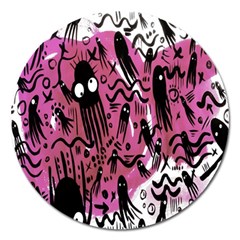 Octopus Colorful Cartoon Octopuses Pattern Black Pink Magnet 5  (round) by Mariart