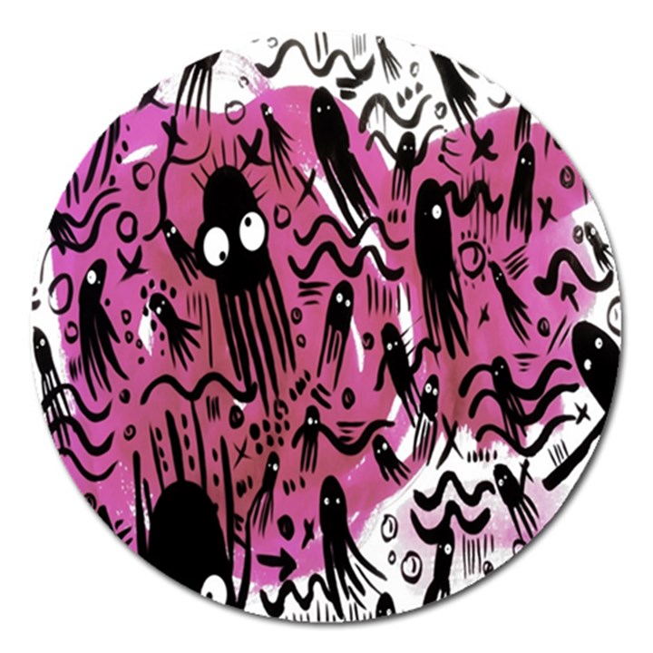 Octopus Colorful Cartoon Octopuses Pattern Black Pink Magnet 5  (Round)