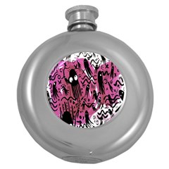 Octopus Colorful Cartoon Octopuses Pattern Black Pink Round Hip Flask (5 Oz) by Mariart