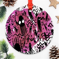 Octopus Colorful Cartoon Octopuses Pattern Black Pink Round Ornament (two Sides) by Mariart