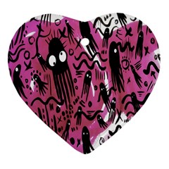 Octopus Colorful Cartoon Octopuses Pattern Black Pink Heart Ornament (two Sides) by Mariart