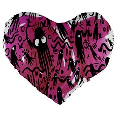 Octopus Colorful Cartoon Octopuses Pattern Black Pink Large 19  Premium Heart Shape Cushions