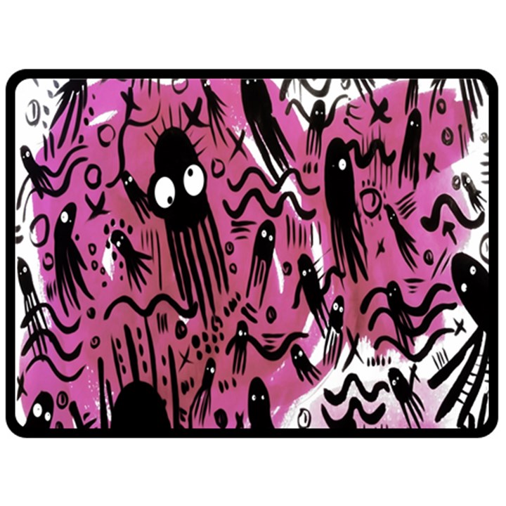 Octopus Colorful Cartoon Octopuses Pattern Black Pink Double Sided Fleece Blanket (Large) 