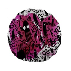 Octopus Colorful Cartoon Octopuses Pattern Black Pink Standard 15  Premium Flano Round Cushions by Mariart