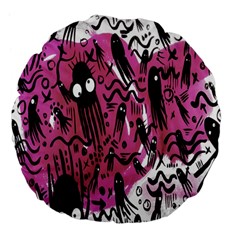 Octopus Colorful Cartoon Octopuses Pattern Black Pink Large 18  Premium Flano Round Cushions by Mariart