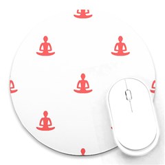 Seamless Pattern Man Meditating Yoga Orange Red Silhouette White Round Mousepads by Mariart