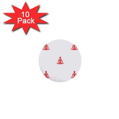 Seamless Pattern Man Meditating Yoga Orange Red Silhouette White 1  Mini Buttons (10 Pack) 