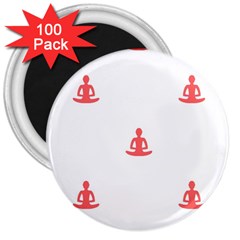 Seamless Pattern Man Meditating Yoga Orange Red Silhouette White 3  Magnets (100 Pack)