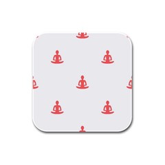 Seamless Pattern Man Meditating Yoga Orange Red Silhouette White Rubber Square Coaster (4 Pack) 