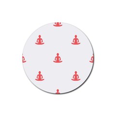 Seamless Pattern Man Meditating Yoga Orange Red Silhouette White Rubber Coaster (round) 