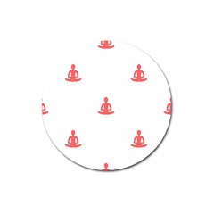 Seamless Pattern Man Meditating Yoga Orange Red Silhouette White Magnet 3  (round) by Mariart