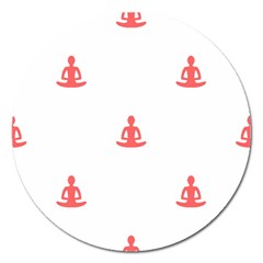 Seamless Pattern Man Meditating Yoga Orange Red Silhouette White Magnet 5  (round) by Mariart