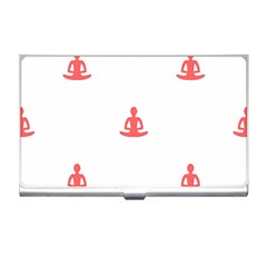 Seamless Pattern Man Meditating Yoga Orange Red Silhouette White Business Card Holders by Mariart