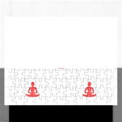 Seamless Pattern Man Meditating Yoga Orange Red Silhouette White Rectangular Jigsaw Puzzl by Mariart