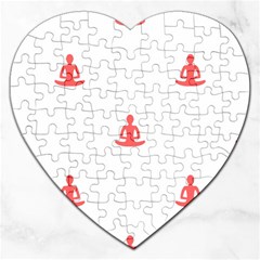 Seamless Pattern Man Meditating Yoga Orange Red Silhouette White Jigsaw Puzzle (heart) by Mariart