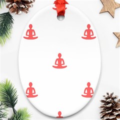 Seamless Pattern Man Meditating Yoga Orange Red Silhouette White Oval Ornament (two Sides)