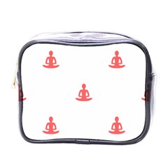 Seamless Pattern Man Meditating Yoga Orange Red Silhouette White Mini Toiletries Bags