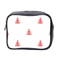 Seamless Pattern Man Meditating Yoga Orange Red Silhouette White Mini Toiletries Bag 2-side by Mariart