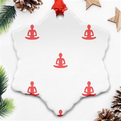 Seamless Pattern Man Meditating Yoga Orange Red Silhouette White Snowflake Ornament (two Sides) by Mariart